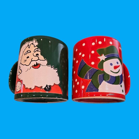 Rare Santa Claus Waechtersbach Vintage Green Christmas Mug & Holiday Red Snowman - Picture 8 of 12